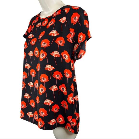 CAbi Flanders Poppy Split Back Top in Fiery Red and Black Style 3251 Size XS - Picture 4 of 9